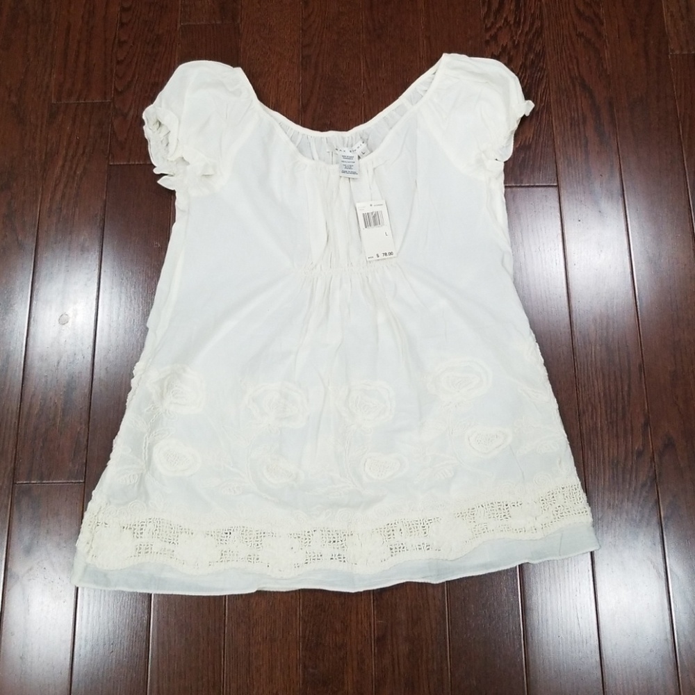 Max Studio Cream Empire Waist Peasant Blouse - Size L